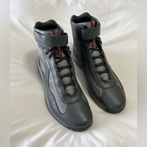 Prada | Mens SZ 16 | Authentic America's Cup Sneakers Gray Leather High Top Y2K - Picture 1 of 12